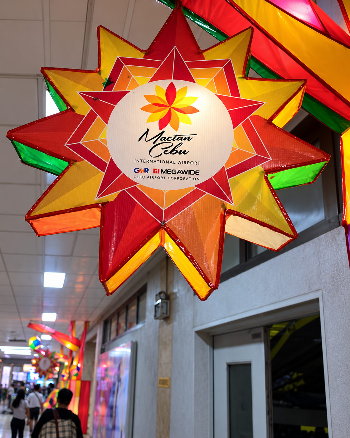 Colorful Christmas parol decoration at Mactan-Cebu International Airport in Cebu, Philippines.