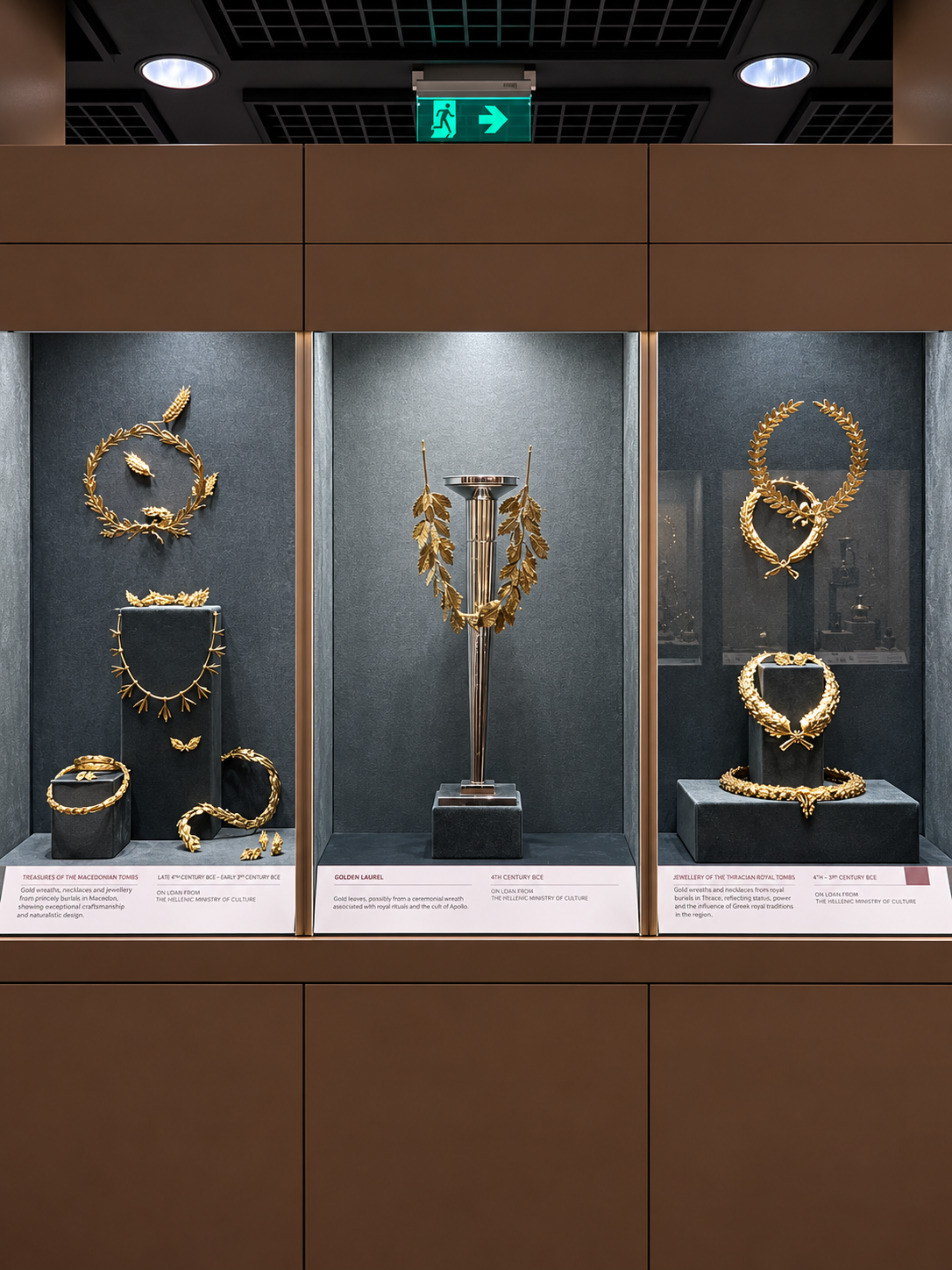 Gold necklaces and jewellery displayed at the Ilias Lalaounis Jewelry Museum in Athens.