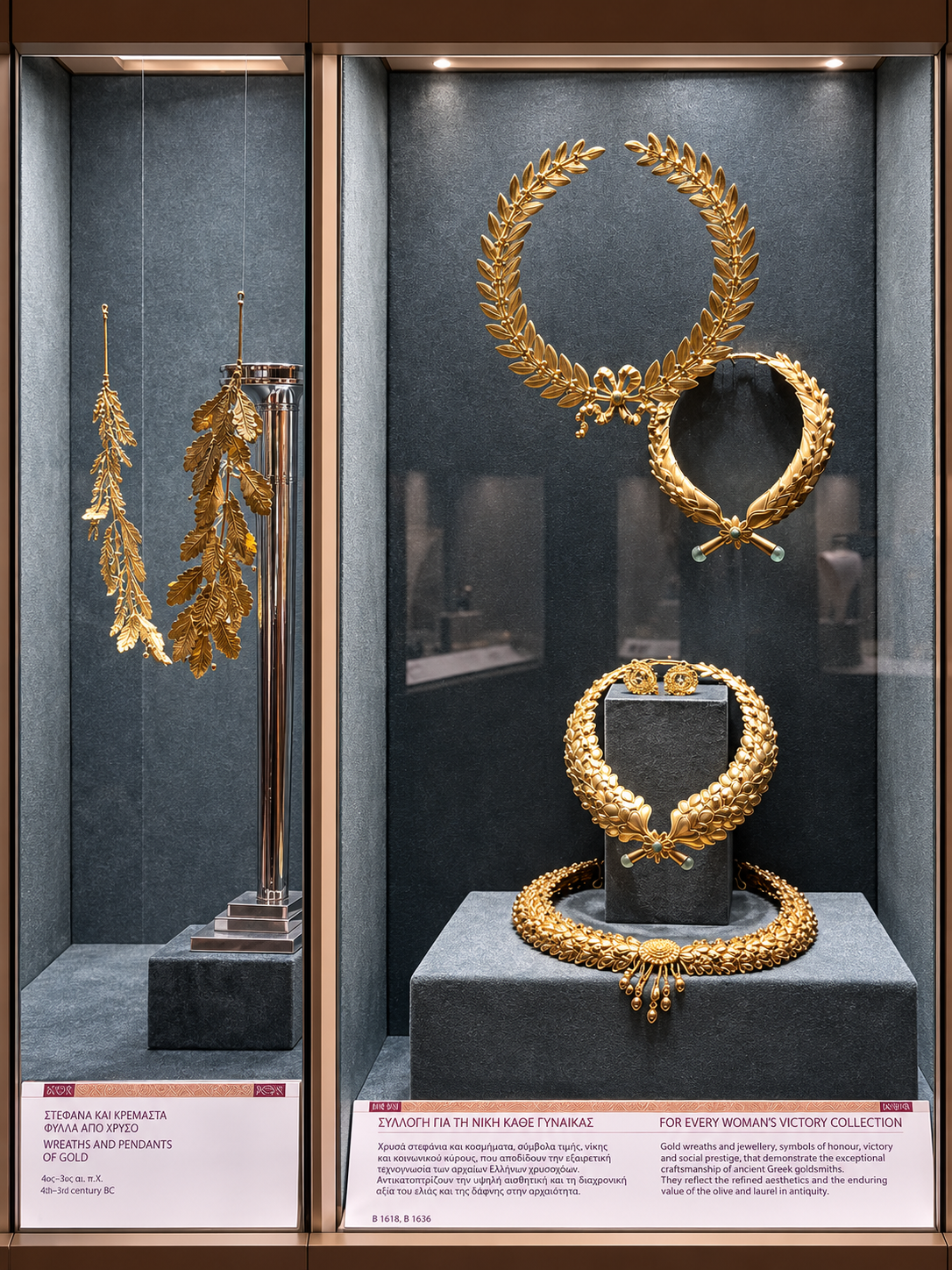 Intricate gold necklaces and sculptural jewellery pieces at the Ilias Lalaounis Jewelry Museum in Athens.