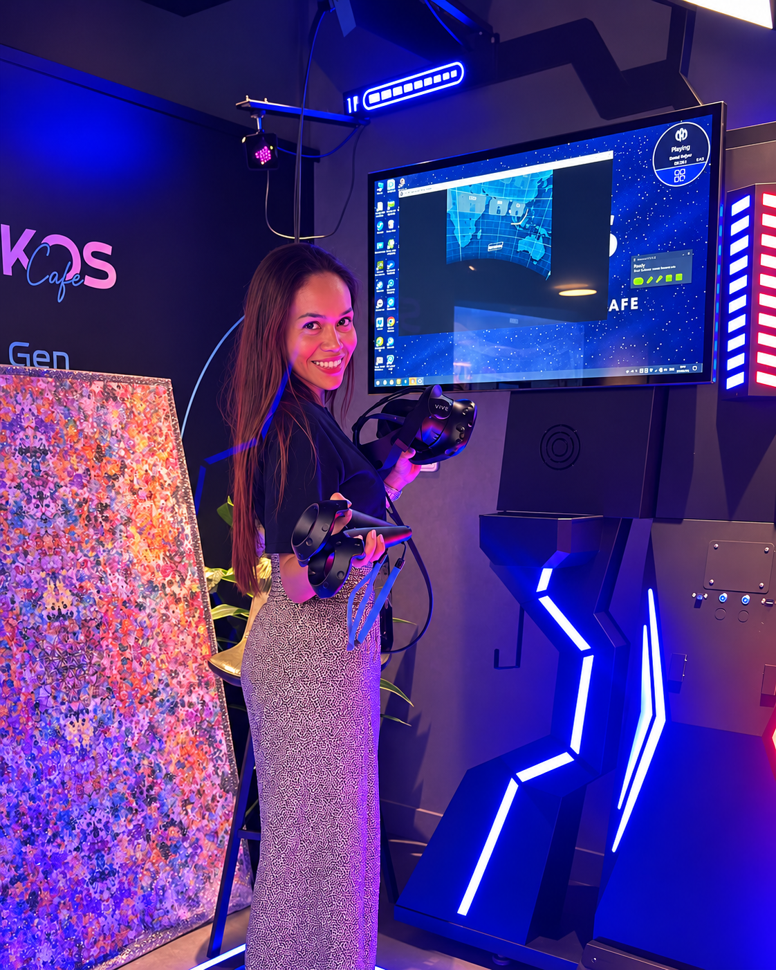 Rosi Ross exploring KM Universe immersive technology, virtual worlds, and interactive digital experiences.