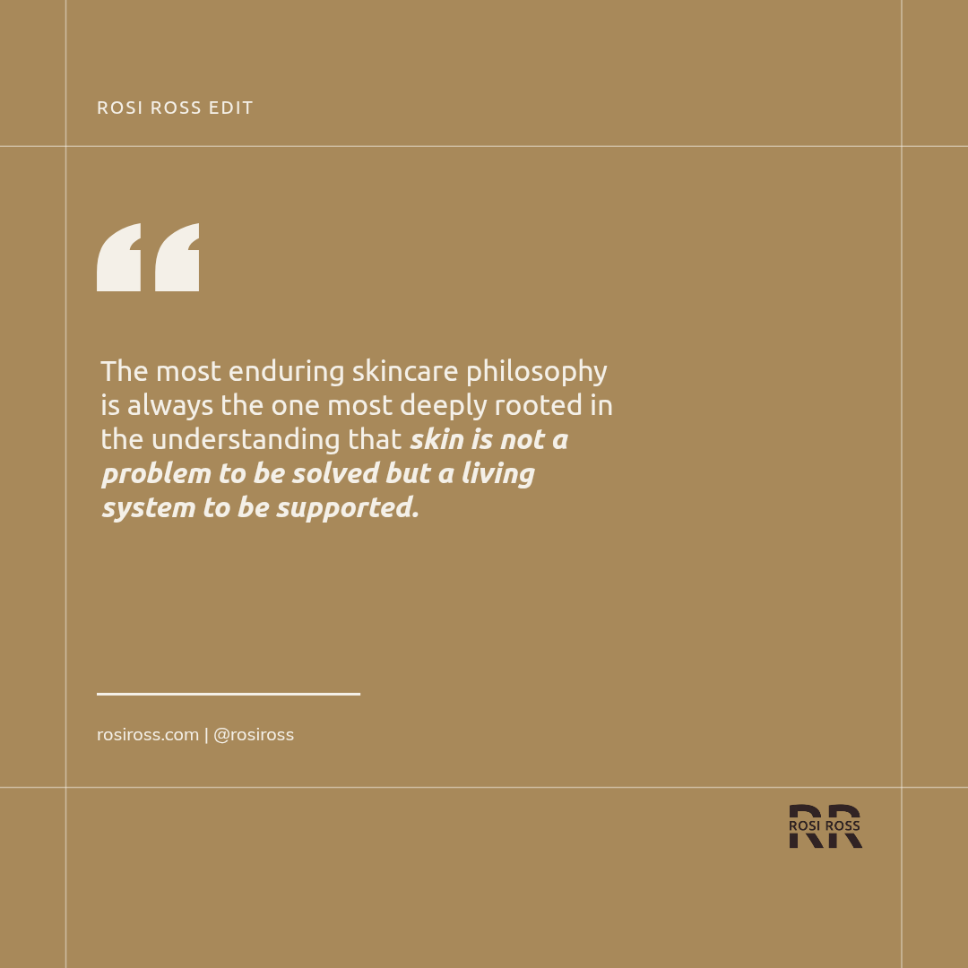Rosi Ross quote about Tatcha skincare, Japanese beauty philosophy, Hadasei-3, geisha beauty traditions, Japanese skincare rituals, heritage ingredients, and modern formulation.