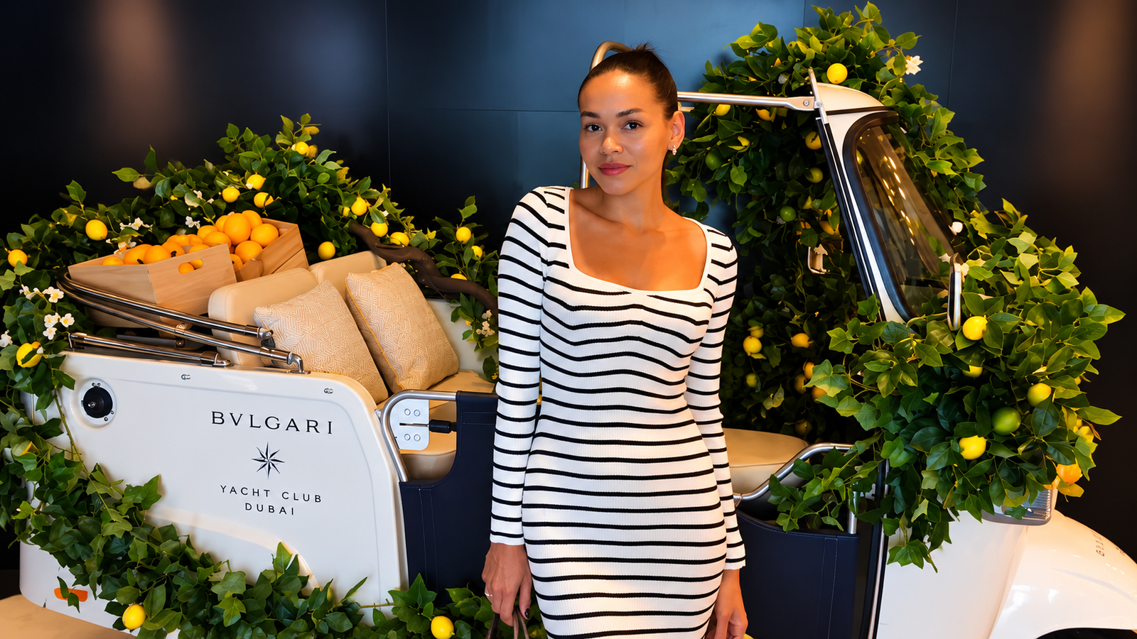 Rosi Ross editorial banner about Bvlgari Resort Dubai, Italian luxury hospitality, Jumeira Bay Island, contemporary architecture, Il Ristorante Niko Romito, travertine, and fashion house hotel design.
