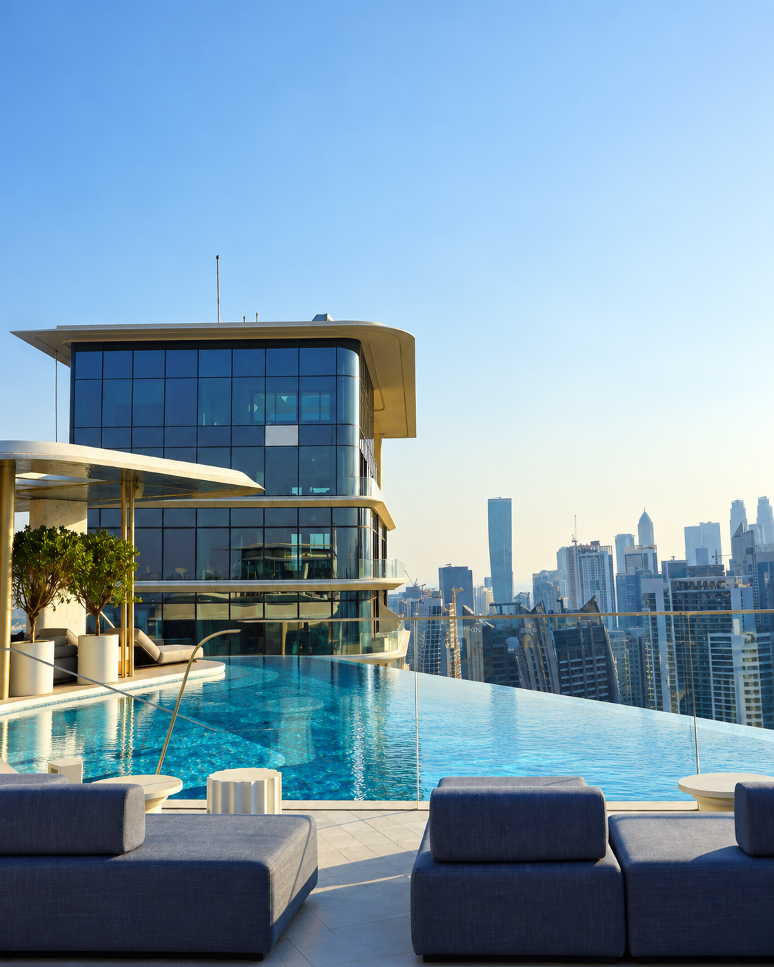 The Lana Dorchester Collection Pool View Luxury rooftop infinity pool with city skyline view from The Lana Dorchester Collection Desert Time