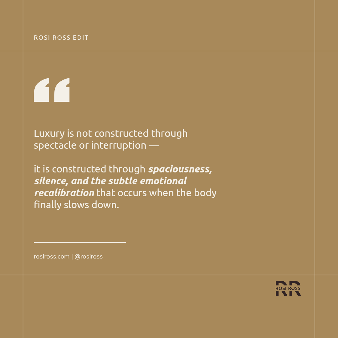 Rosi Ross quote about Ain Sokhna, Tanoak Hotel, Red Sea travel, quiet luxury in Egypt, coastal stillness, sensory restoration, and the art of slowing down.