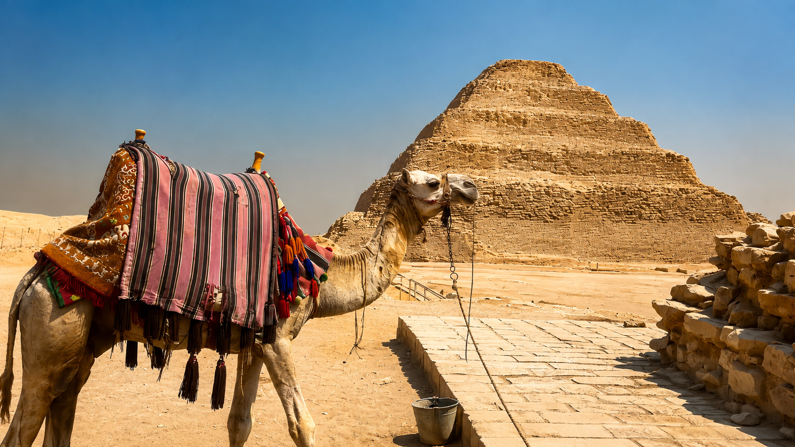 Rosi Ross editorial banner about the Pyramids of Giza in Cairo, ancient Egyptian architecture, cultural heritage, monumental engineering, and luxury cultural travel in Egypt.