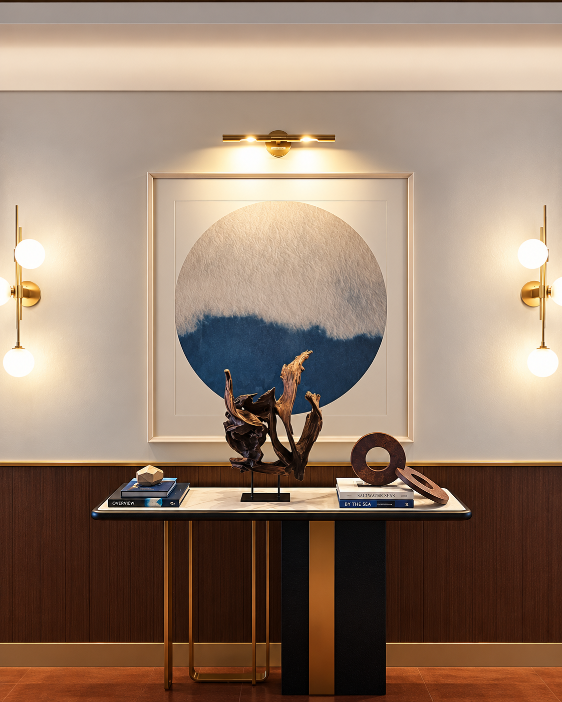 Elegant interior design with modern art and lighting at One And Only One Zaabeel