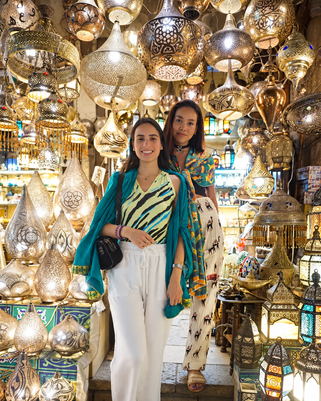 Rosi Ross and Vasimav in Lantern-Filled Market Al Khalili Rosi Ross and Vasimav visit a market stall filled with ornate hanging lanterns at Al Khalili
