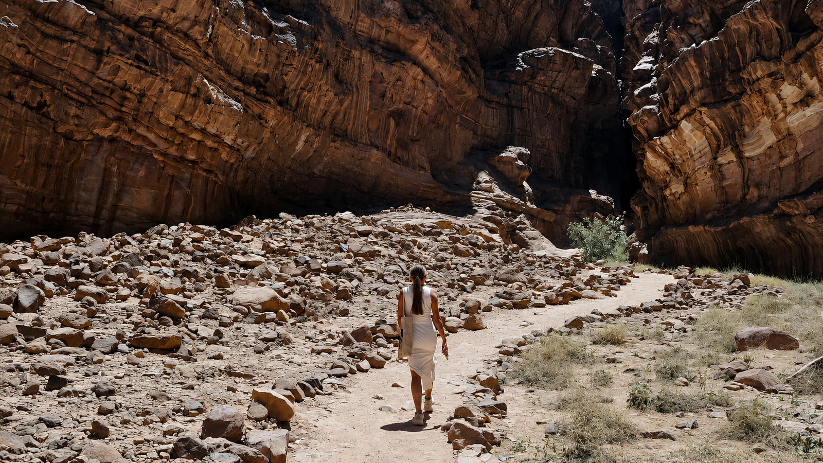 Rosi Ross editorial banner about Mujib Chalets, Wadi Mujib Nature Reserve, Dead Sea Jordan, canyon landscapes, conservation travel, and immersive nature accommodation.