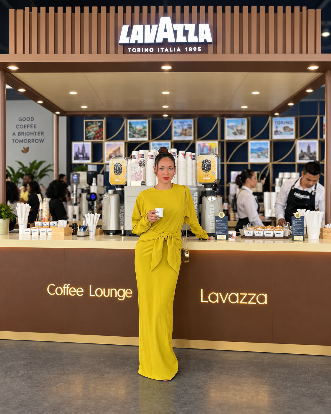 Rosi Ross wears a striking long yellow dress from the ASOS Collection at Dubai Fashion Week Rosi Ross wears a striking long yellow dress from the ASOS Collection at Dubai Fashion Week