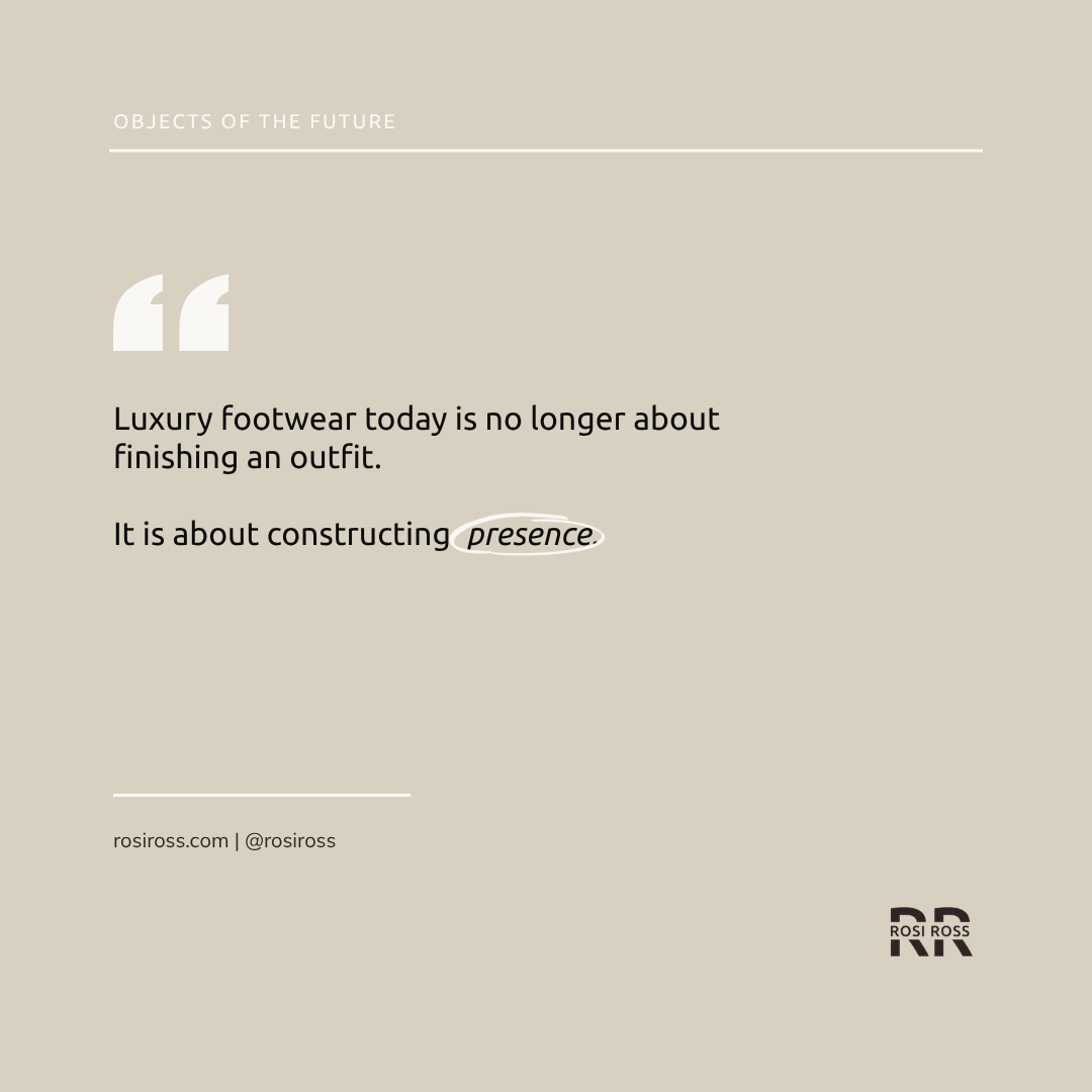 Rosi Ross quote about Giuseppe Zanotti heels, luxury footwear design, sculptural fashion, wearable architecture, and personal identity.